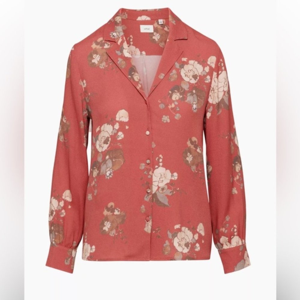 Aritzia Wilfred Tulum Floral Print Button Up Blouse Sz 2XS